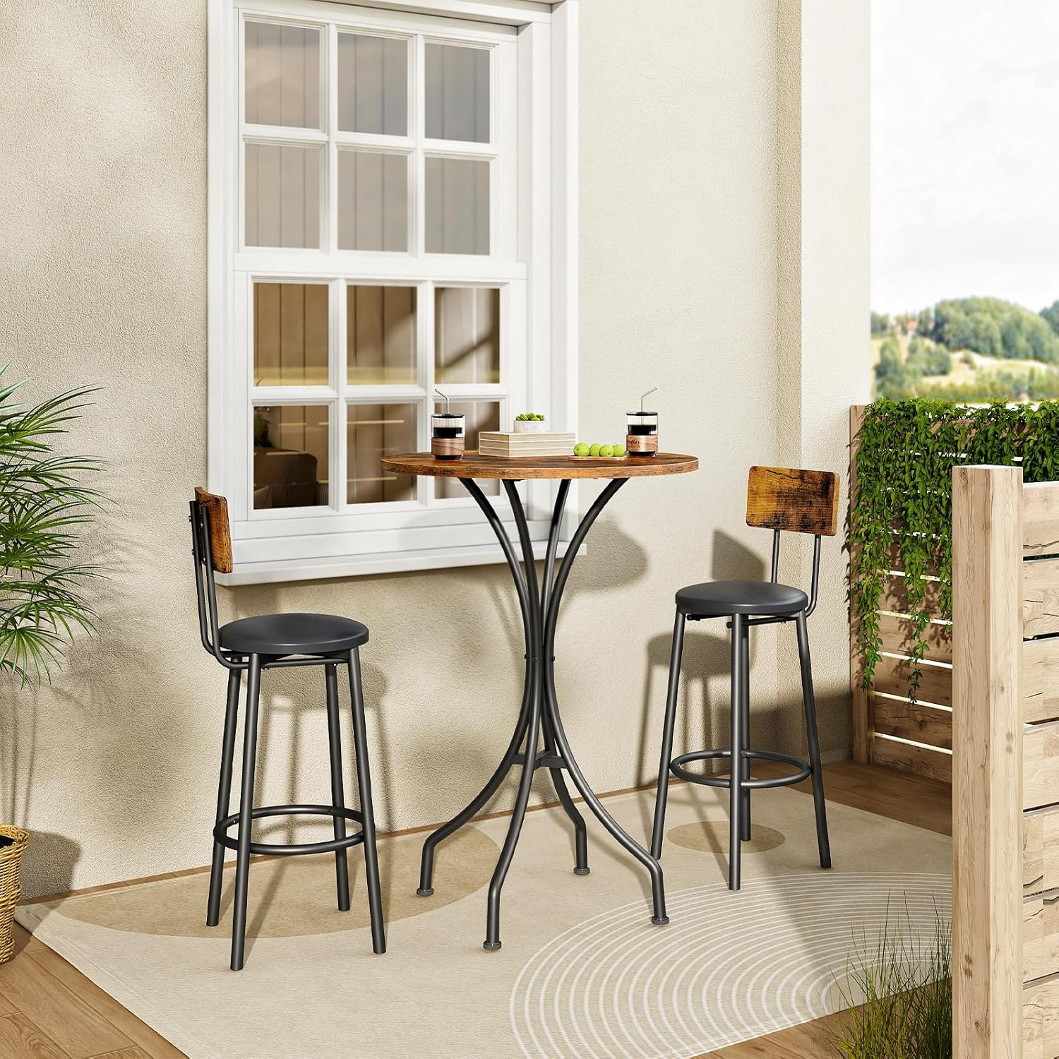 Round High Top Bar Table for Kitchen, Pub, Bistro, Rustic Brown/Black