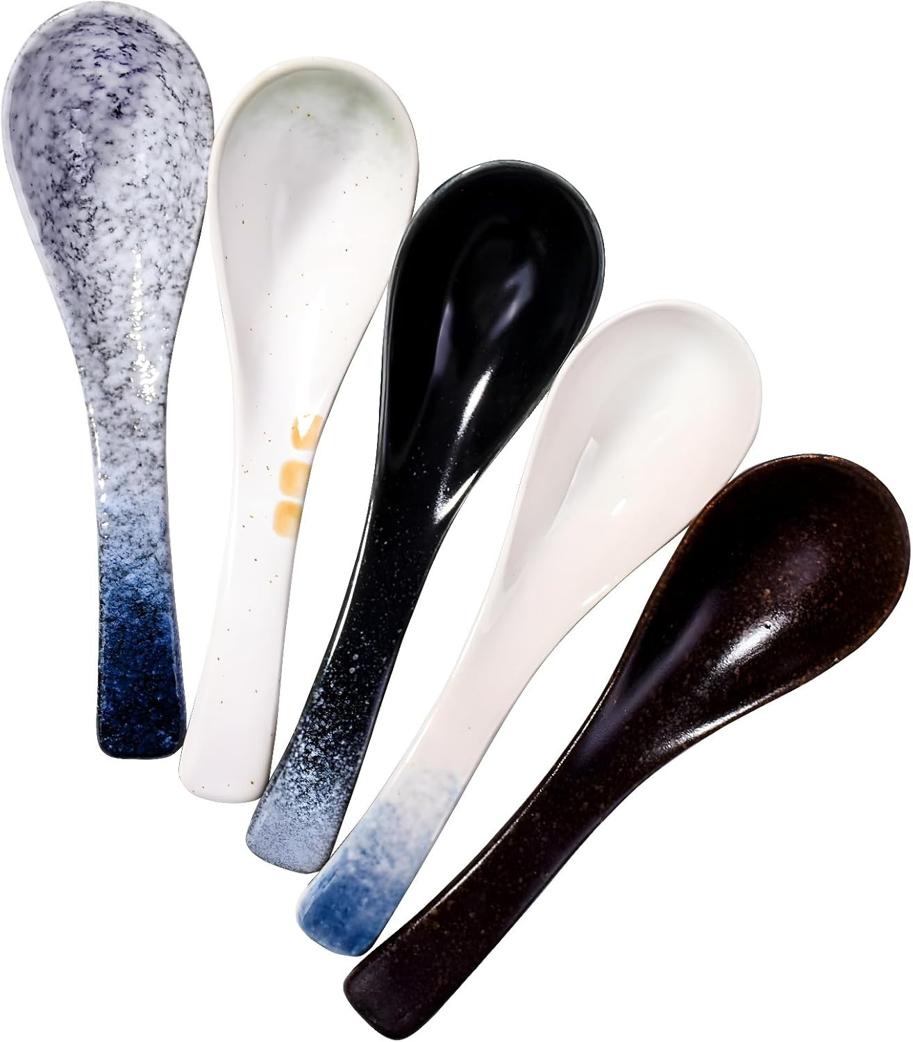 Japanese Soup Spoons Set of 5 Asian Porcelain Soup Spoon for Ramen Wonton Pho Du