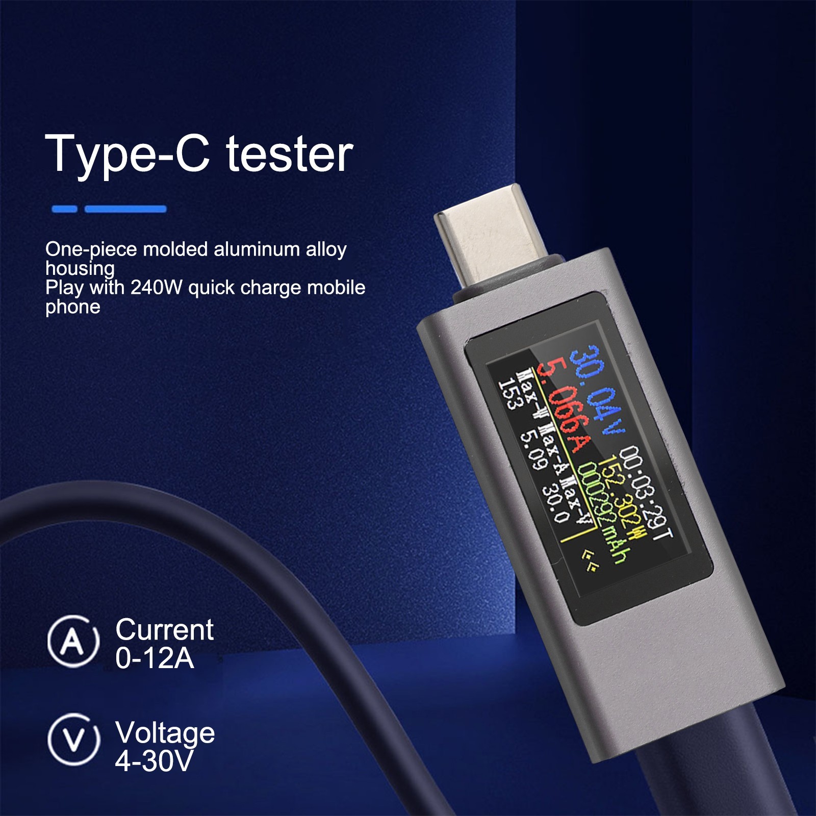 Tester Meter for Phone Charging Current Voltage Meter 2302C 240W