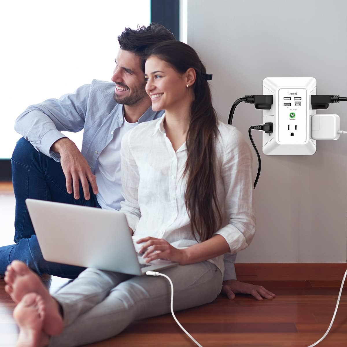 USB Wall Charger, LVETEK Surge Protector 5 Outlet Extender with 4 USB Ports 3 Si