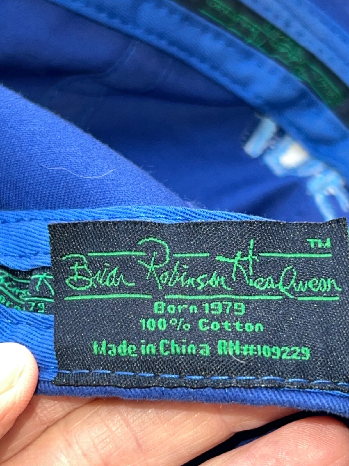 Ideal in light blue on a Royal blue Brian Robinson Headwear Hat Cap Hook Loop