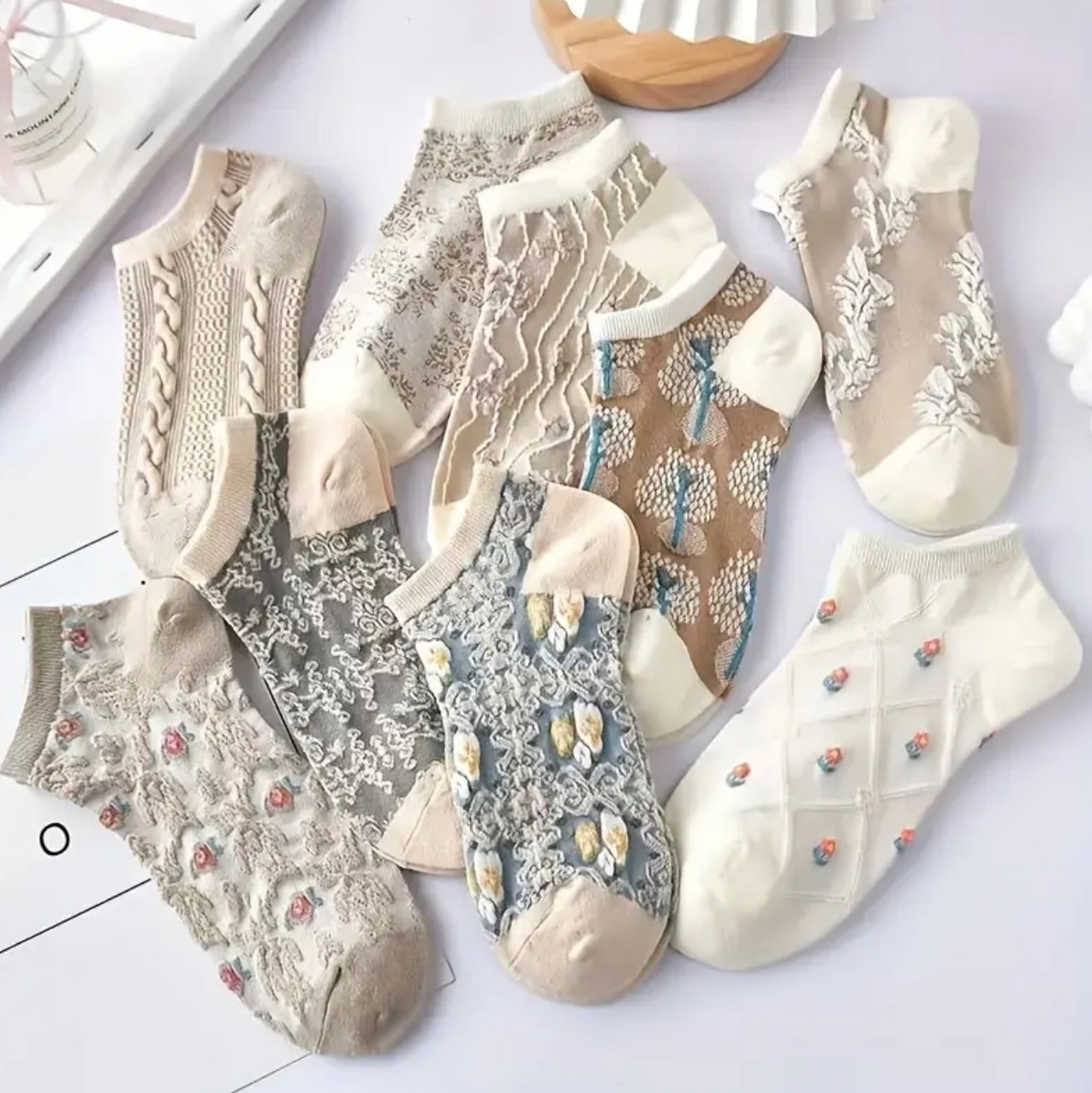 2/5 Pairs Flower Socks Floral FlowerAnkle Cotton Blend Ankle Length Socks Women