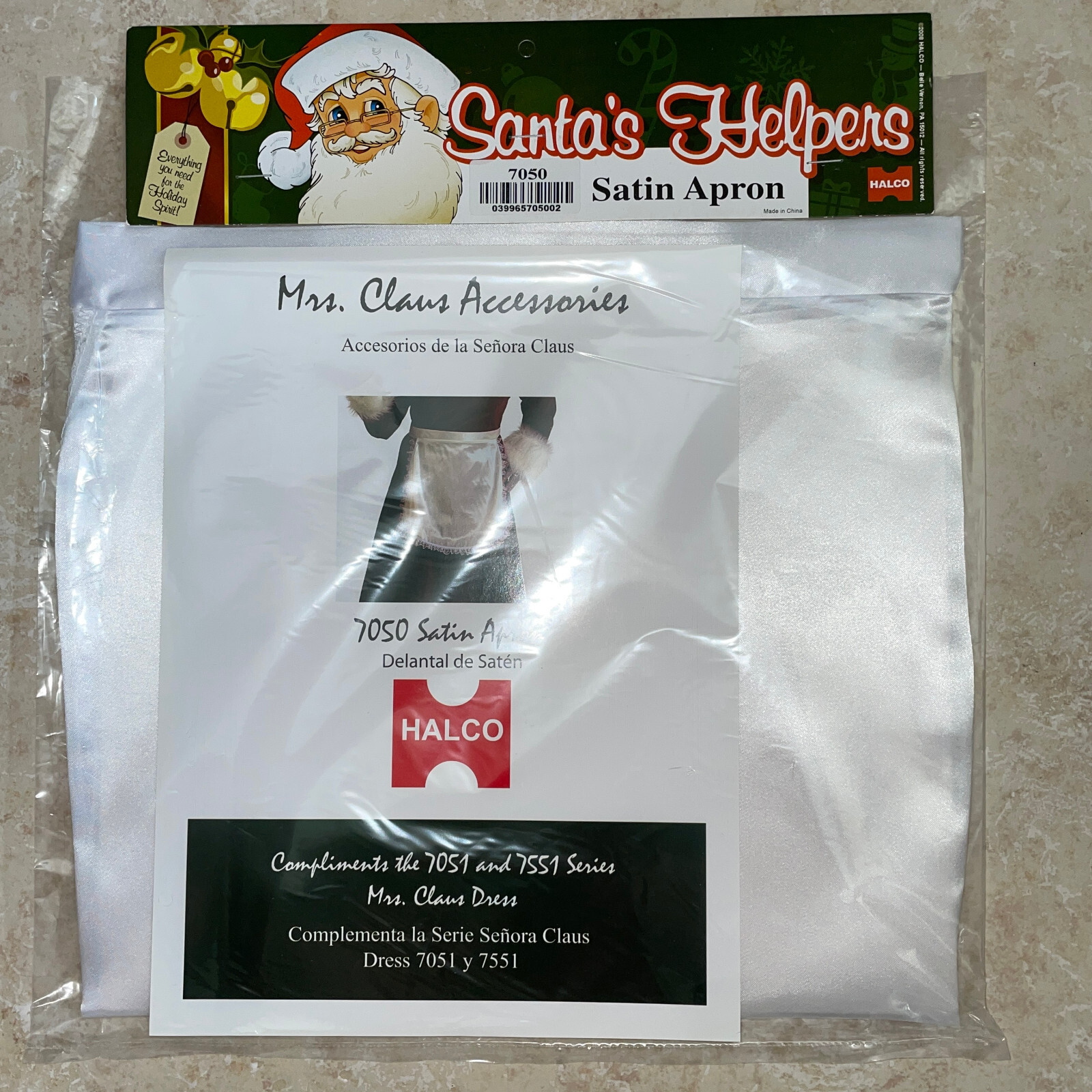 HALCO MRS SANTA CLAUS SATIN APRON MAID HOSTESS 50'S HOUSEWIFE COSTUME AE7050