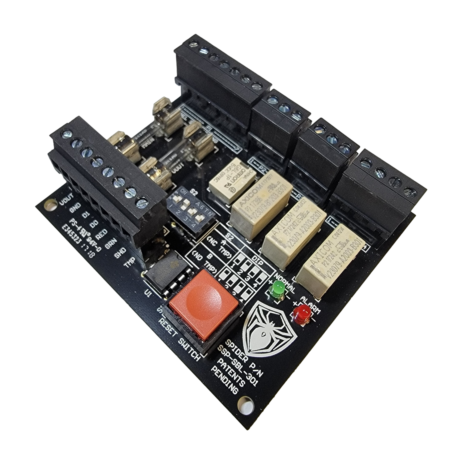Spider Latching 12VDC DPDT Relay Module / Panel Mounted / Pulse Trigger / LED