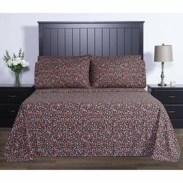 Charisma 6 piece Bed Sheet Set - Terracotta Floral Print - Queen/King -BRAND NEW