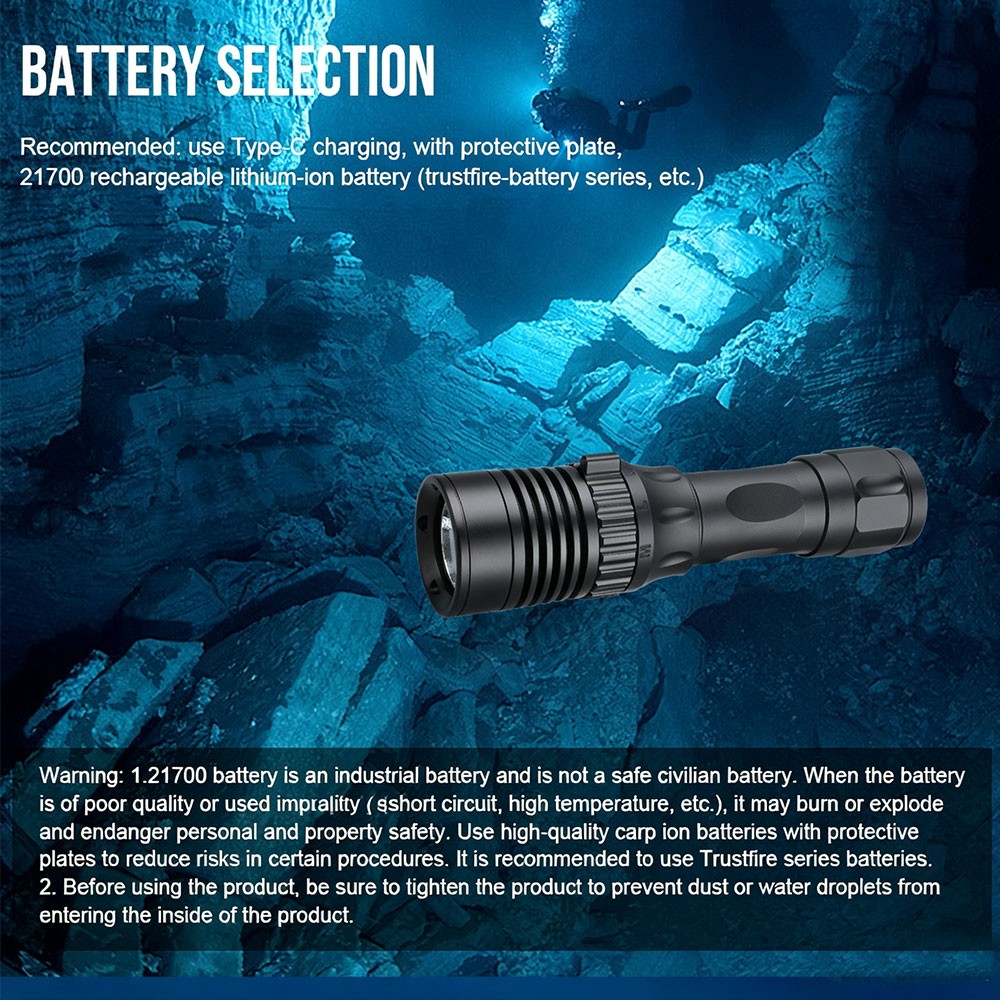 Trustfire led Diving Flashlight 3350Lumen 100M 3 Modes Scuba Diving Light US