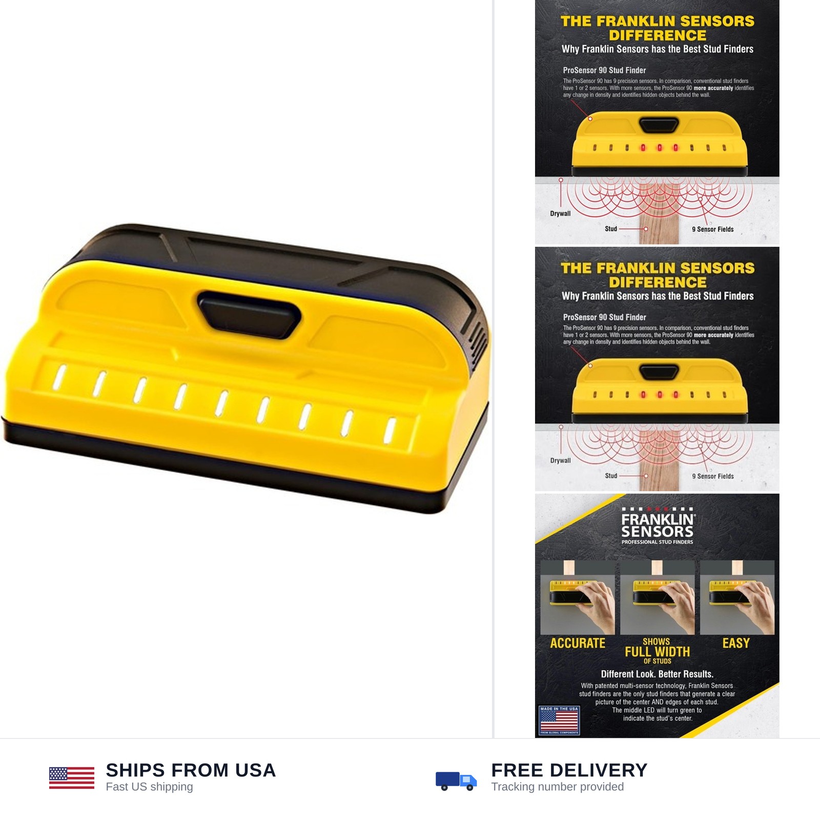 Franklin Sensors ProSensor M90 Stud Finder with 9-Sensors, Wood & Metal Stud ...