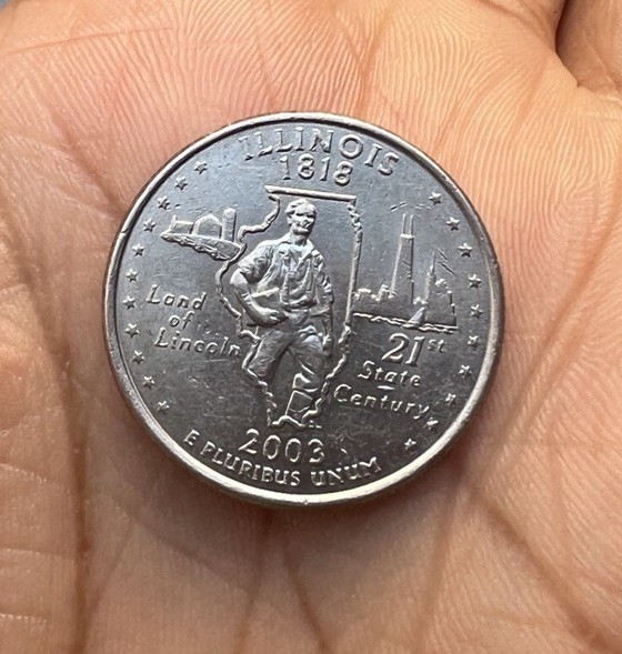 2003-D Illinois State Quarter 1818 Land of Lincoln Reverse lincolns nose + mouth