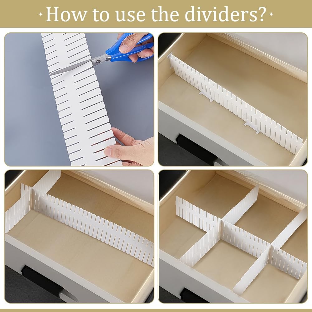 40pcs Drawer Dividers Adjustable Drawer Organizer White Drawers Separators Dr...
