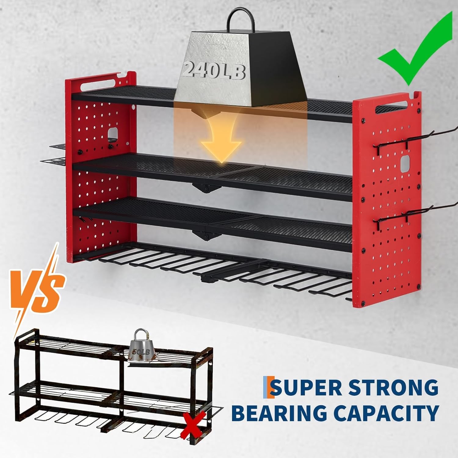 Power Tool Organizer Wall Mounted 4-Layer Drill Storage Rack w/ 8 Drill Holders