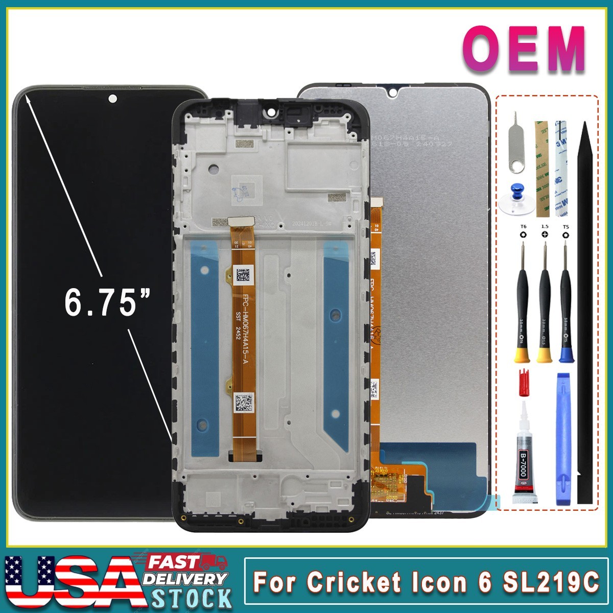 OEM LCD Display Touch Screen Digitizer Frame Original For Cricket Icon 6 SL219C