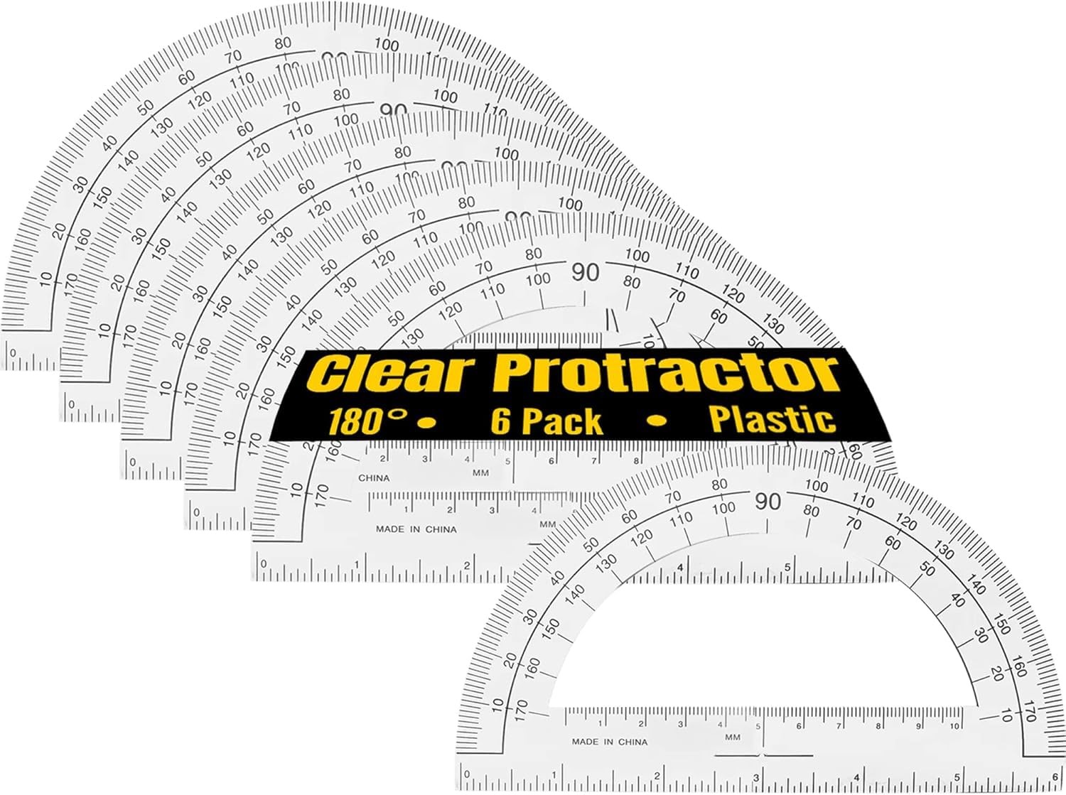 6 Pieces 6 Inch 180 Degrees Clear Plastic Protractor for Geometry Drawing