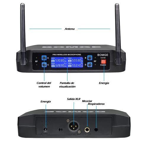 Wireless Microphone System, Pro 4-Channel Cordless Mic Set with Four V410
