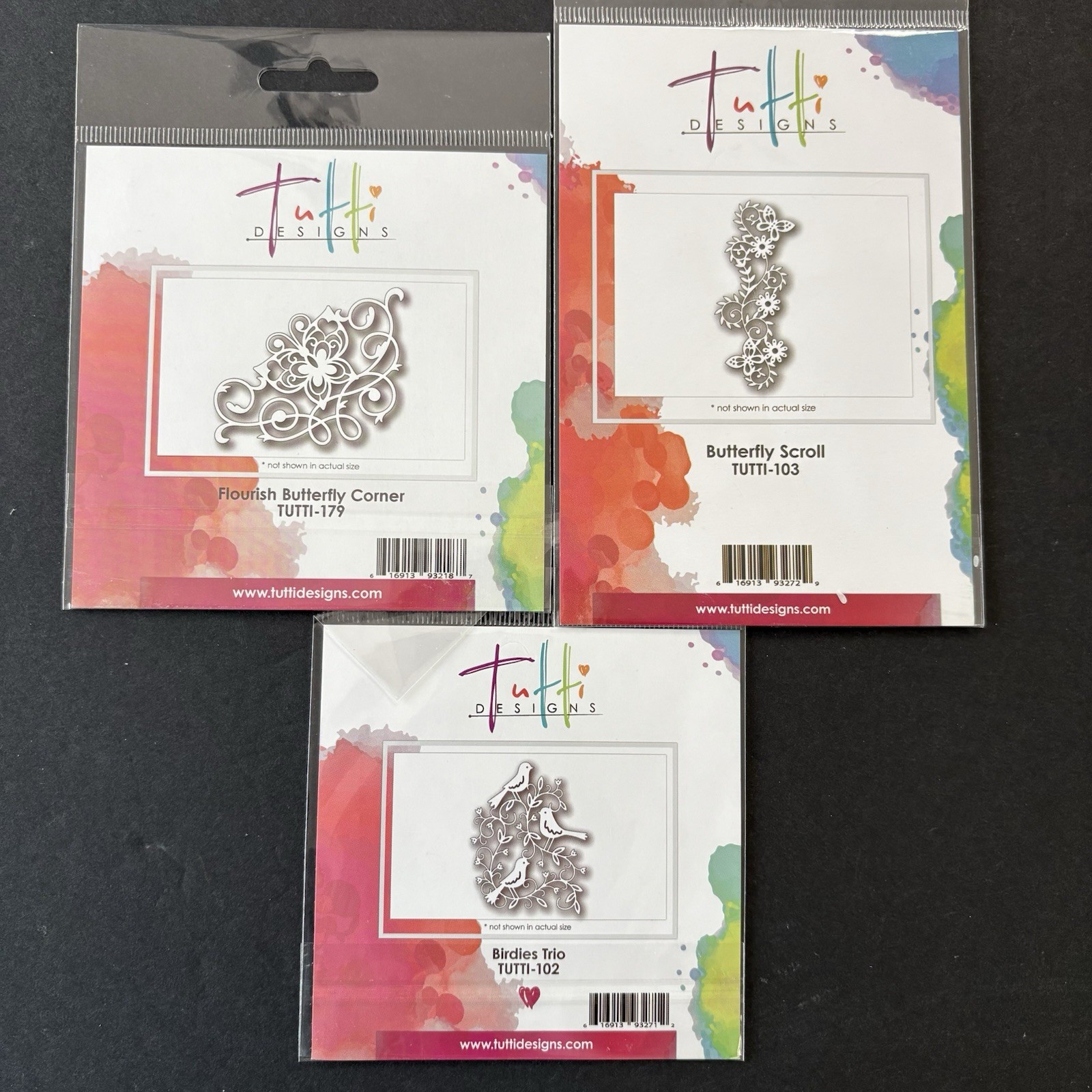Tutti Designs Bird & Butterfly Birdies Flourish Scroll Metal Cutting Die LOT of3