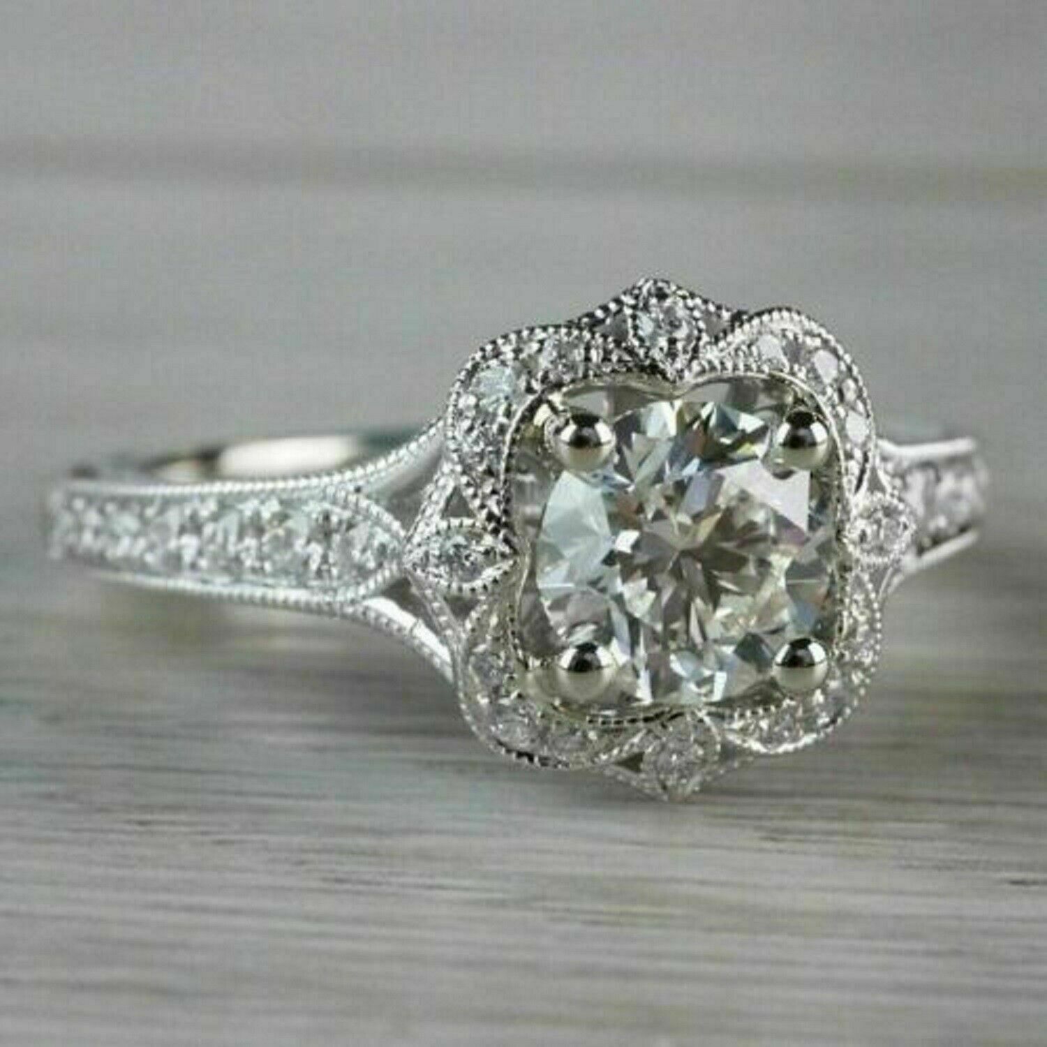 14k White Gold 2.50 Ctw Round cut Moissanite Anniversary Engagement Ring Size 6