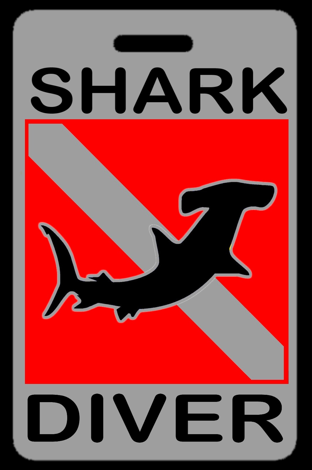 Lo-Viz Gray Hammerhead Shark Diver SCUBA Diving Luggage/Gear Bag Tag - New