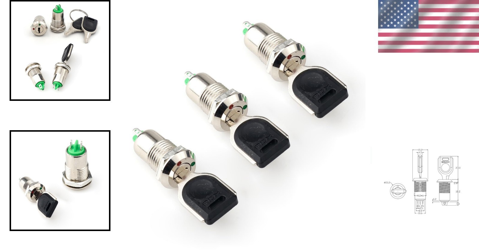 3 Pack Mini Electric Key Switch Rotary Keylock SPST Toggle for Engines & Boats