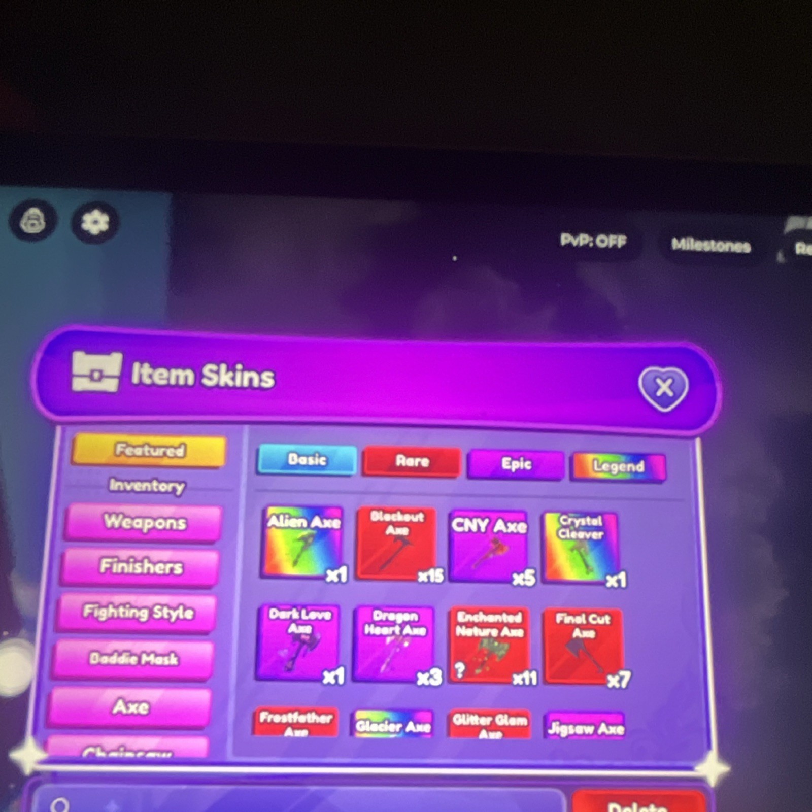 Item Skins Collection with Multiple Rarities - Knuckles, Axes, Chainsaws
