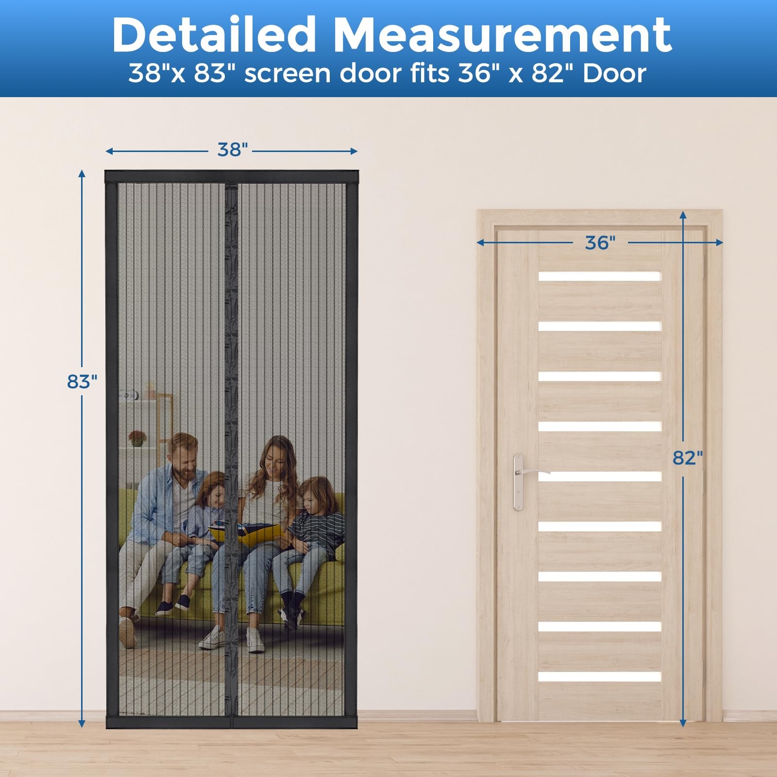 Smartor Magnetic Screen Door Magnetic Closure Fits 36"x82" Doors |Polyester ...