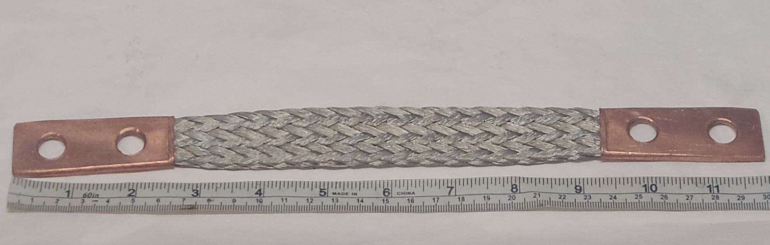 Burndy Flexible Copper Braid, 12" Long, 2 Holes, 2 Ferrules Model BD12