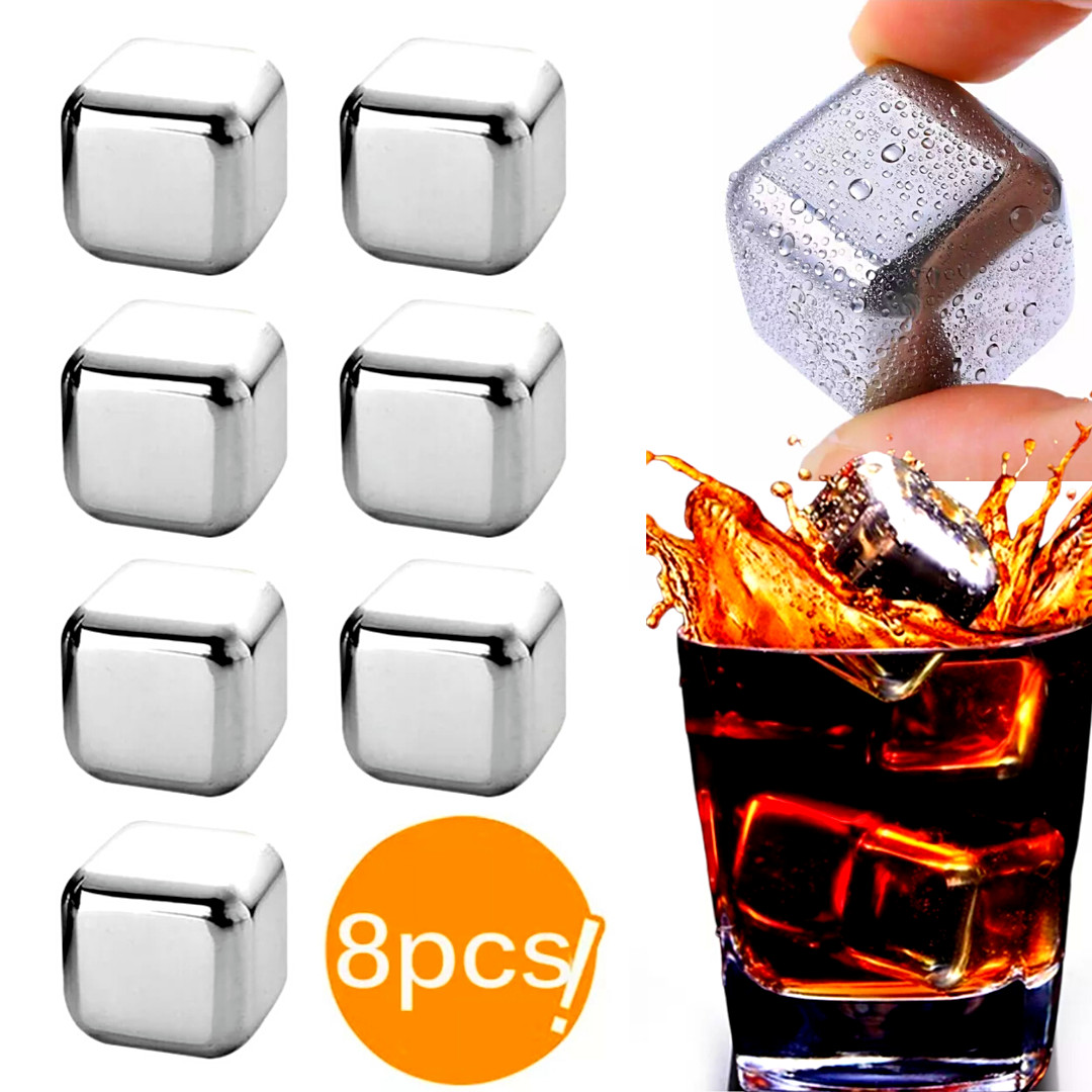 8 x Cubos de hielo de Acero Inoxidable Reusables para Whisky Bebidas Fiestas US