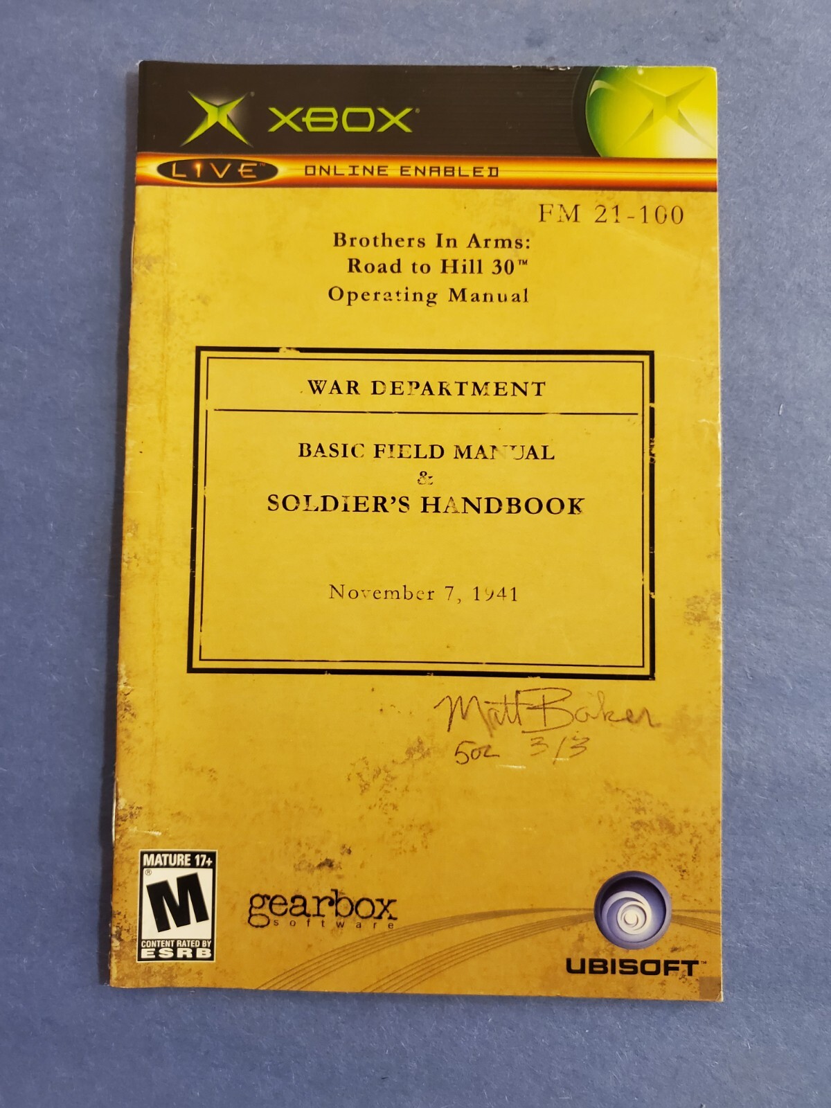 XBOX brothers In Arms Road To Hill 30 manual
