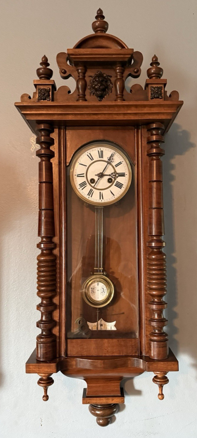 Antique C 1885 German Vienna Regulator Wall Clock - SEE VIDEO - UNUSUAL MARKED
