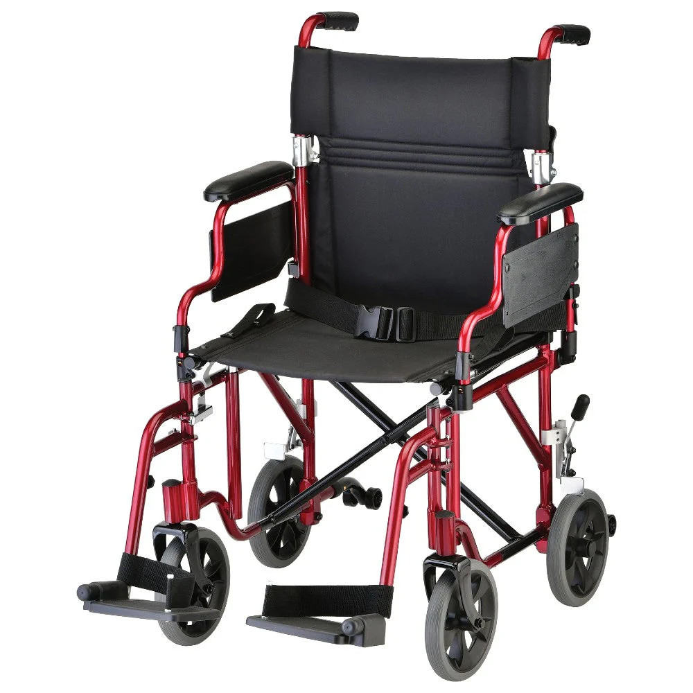 Nova Medical - Lightweight Transport Chair Desk Arms - 19" Footrests Red 349R