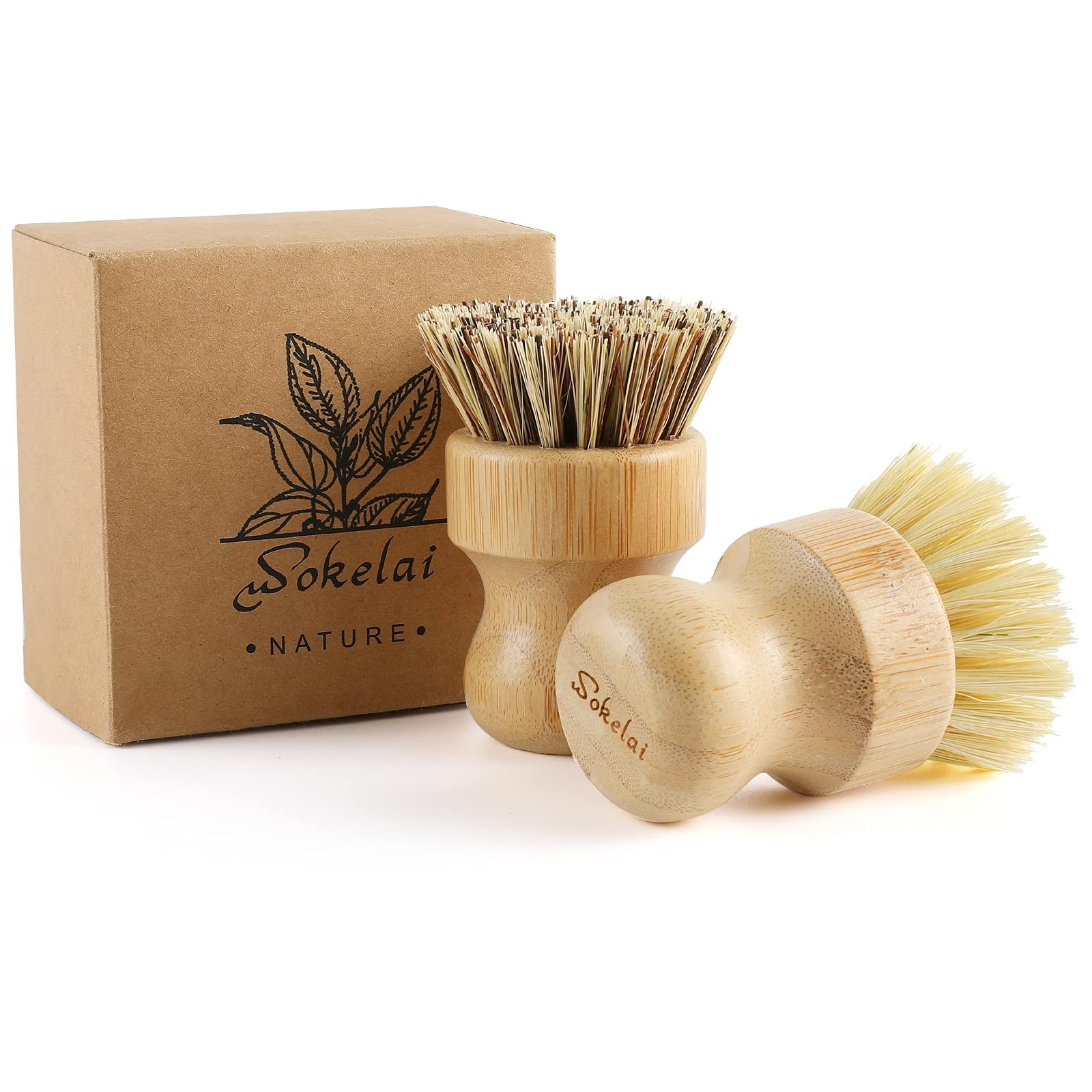 Bamboo Dish Scrub Brushes Set for Kitchen - Wooden Cleaning Scrubbers Brushes...