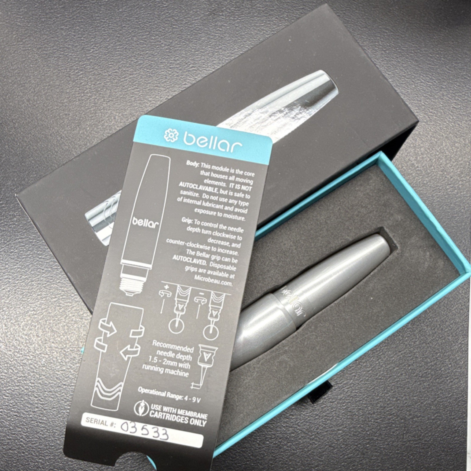 Microbeau Bellar Tattoo Pen Machine SILVER w/ Box & Cord
