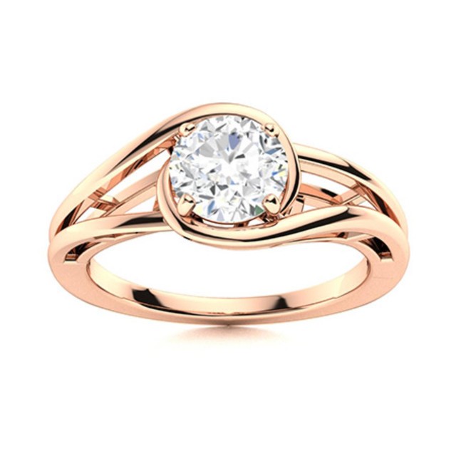 Solitaire 5MM Round White Topaz 925 Sterling Silver Rose Plated Split Shank Ring