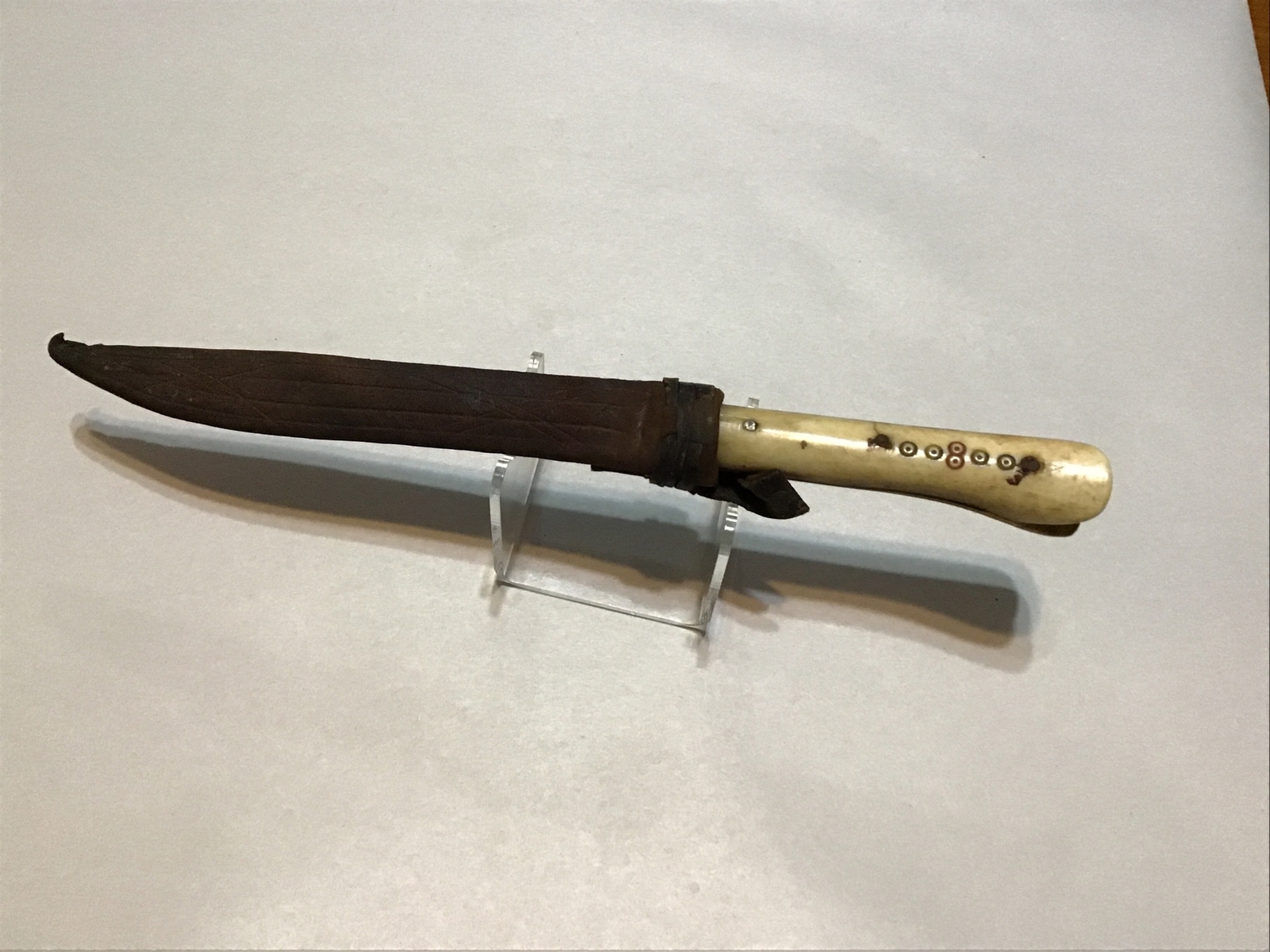 Antique Authentic Creation Dagger Knife Bone Handle Leather Sheath