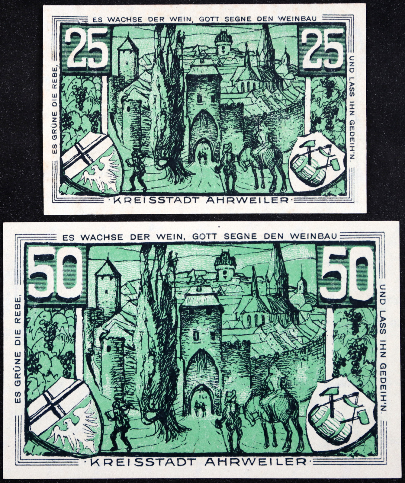AHRWEILER 1921 "There Grows the Wine" Complete Green Series German Notgeld Ahr