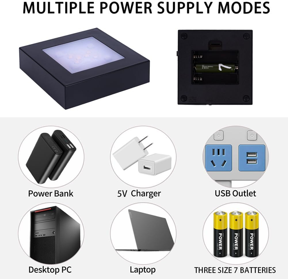 LED Multimodal Multicolor Light Stand Base Black - Square Display Base for 3D Cr