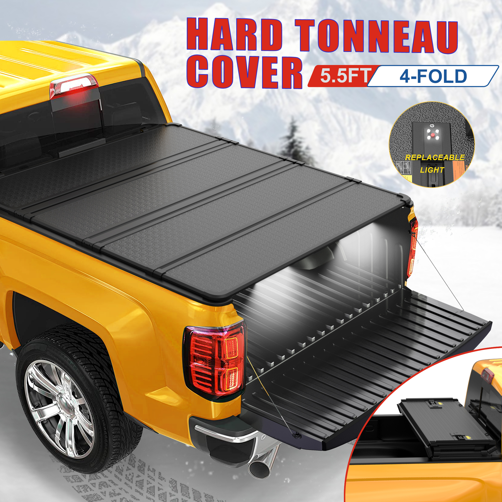 5.5FT Hard Bed Tonneau Cover For 2007-2013 Toyota Tundra Truck Bed +LED 4 Fold
