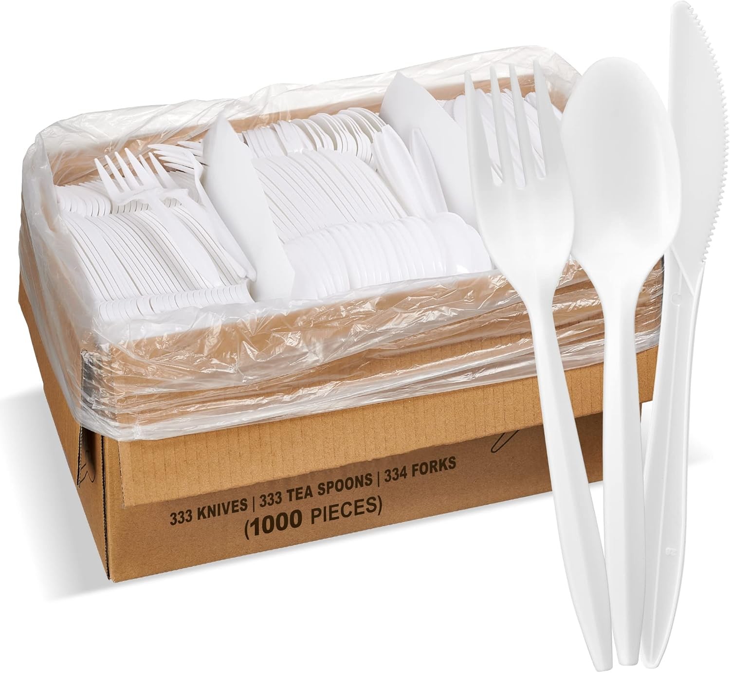 1, 000 Plastic Disposable Cutlery Bulk Variety Pa White Medium Weight