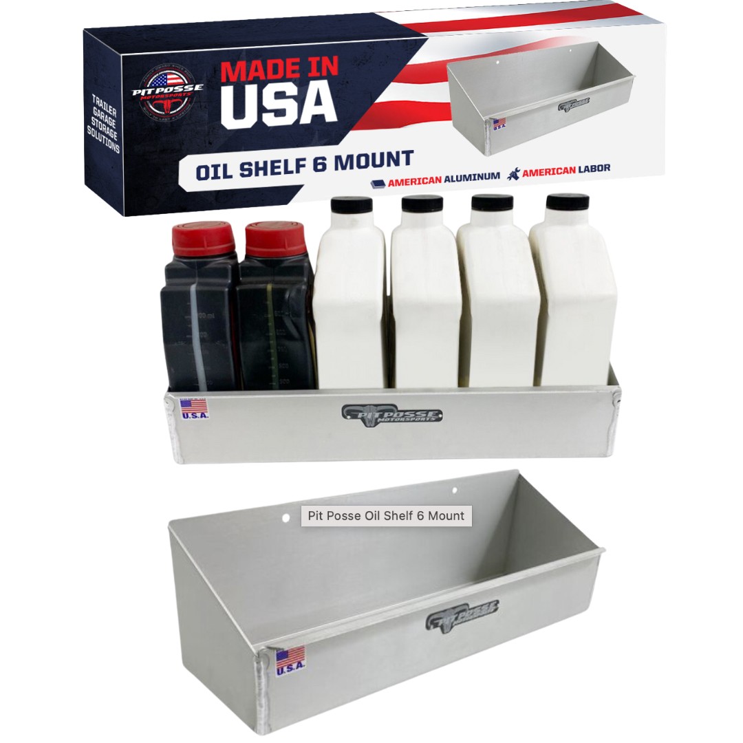 Pit Posse 6 Bottle Oil Caddy Shelf Holder Trailer- Made in USA- Trailer/Garage