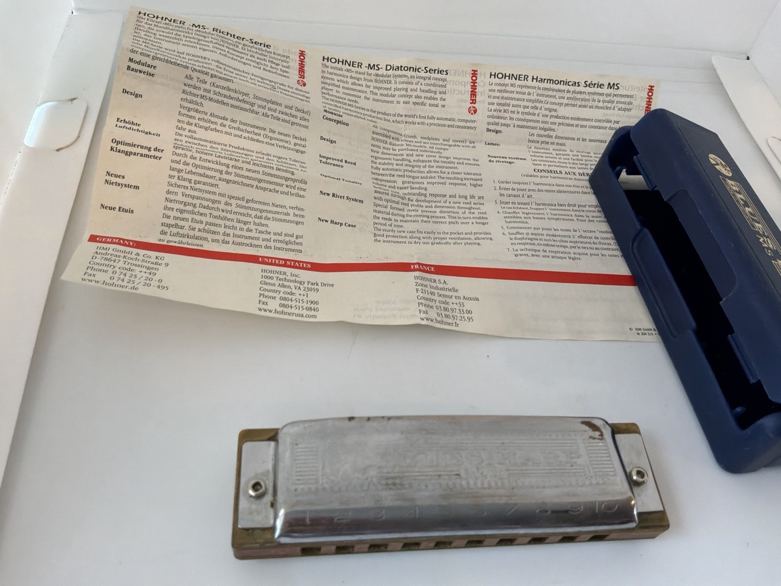 Hohner Blues Harp MS 532/20 Key D Diatonic Harmonica Germany w/ Case & Manual