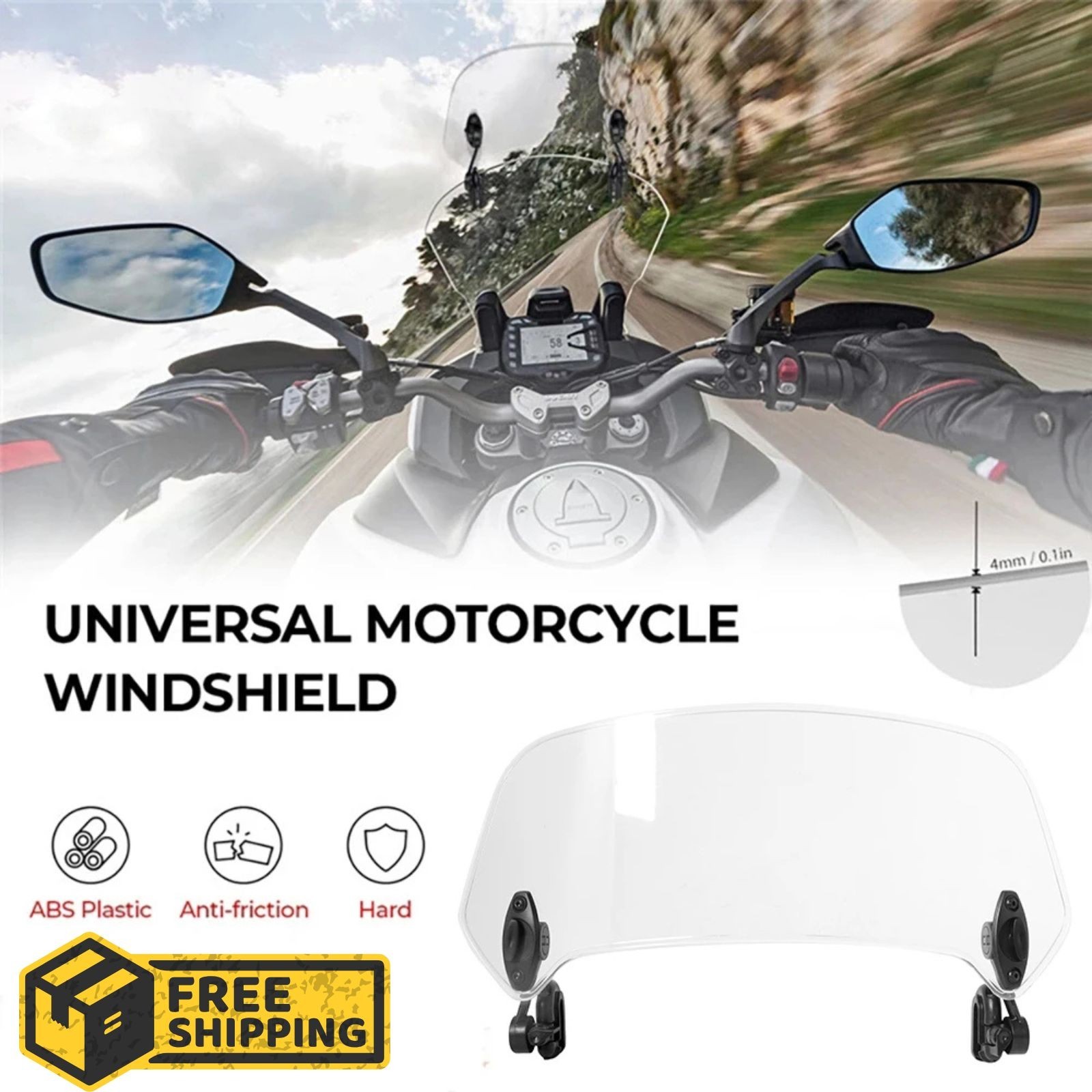 Motorbike Motorcycle Clip On Windshield Wind Screen Deflector Extension Spoiler
