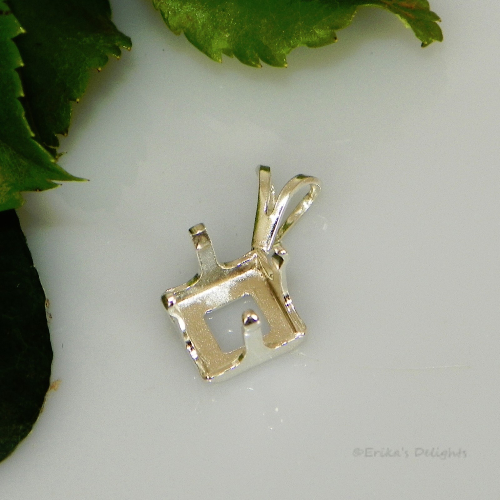 8mm Square Snap Tite Sterling Silver Pendant Setting