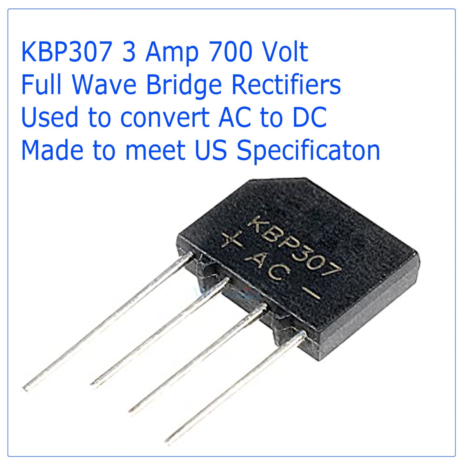 Bridge Rectifier 3 x KBP307 Full Wave 700Volts 3Amp Three Flat Rectifiers