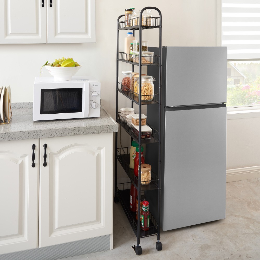 6-Tier Slim Rolling Cart, Slide Out Storage with 6 Baskets & Wheels for Kitchen