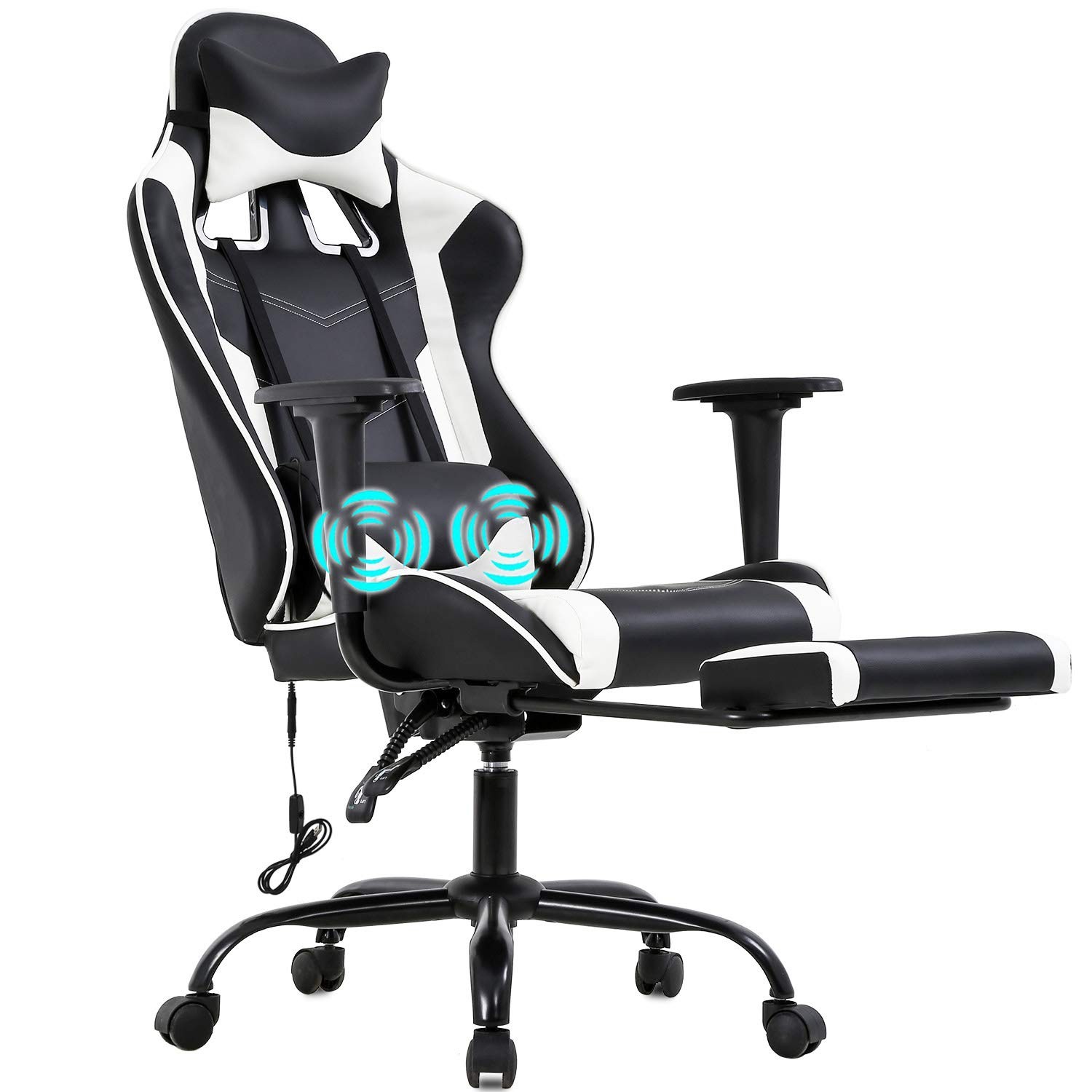 BestOffice Racing Office Ergonomic Desk Massage PU Leather Recliner Computer Lum