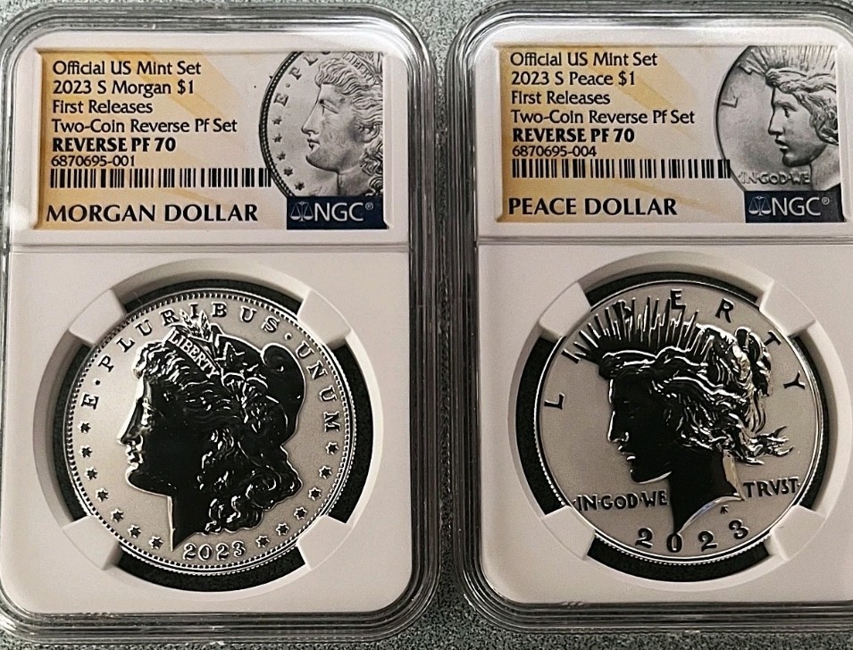 2023-S Morgan & Peace $1 Two-Coin Reverse Proof Set NGC Reverse PF70 FR