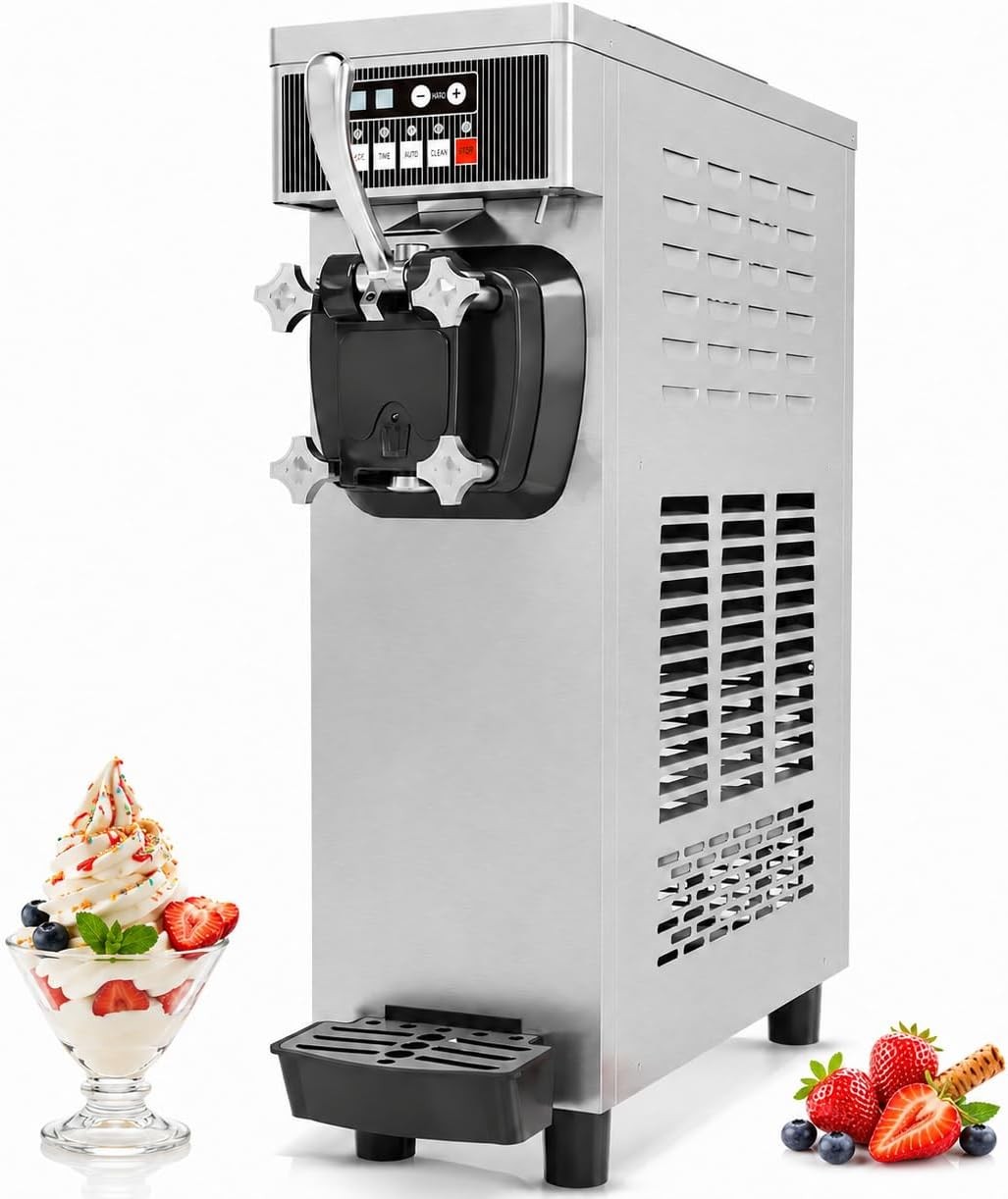 Single Flavor Commercial Soft Serve Ice Cream Maker 5.3 Gal/H 1350W Auto Clean