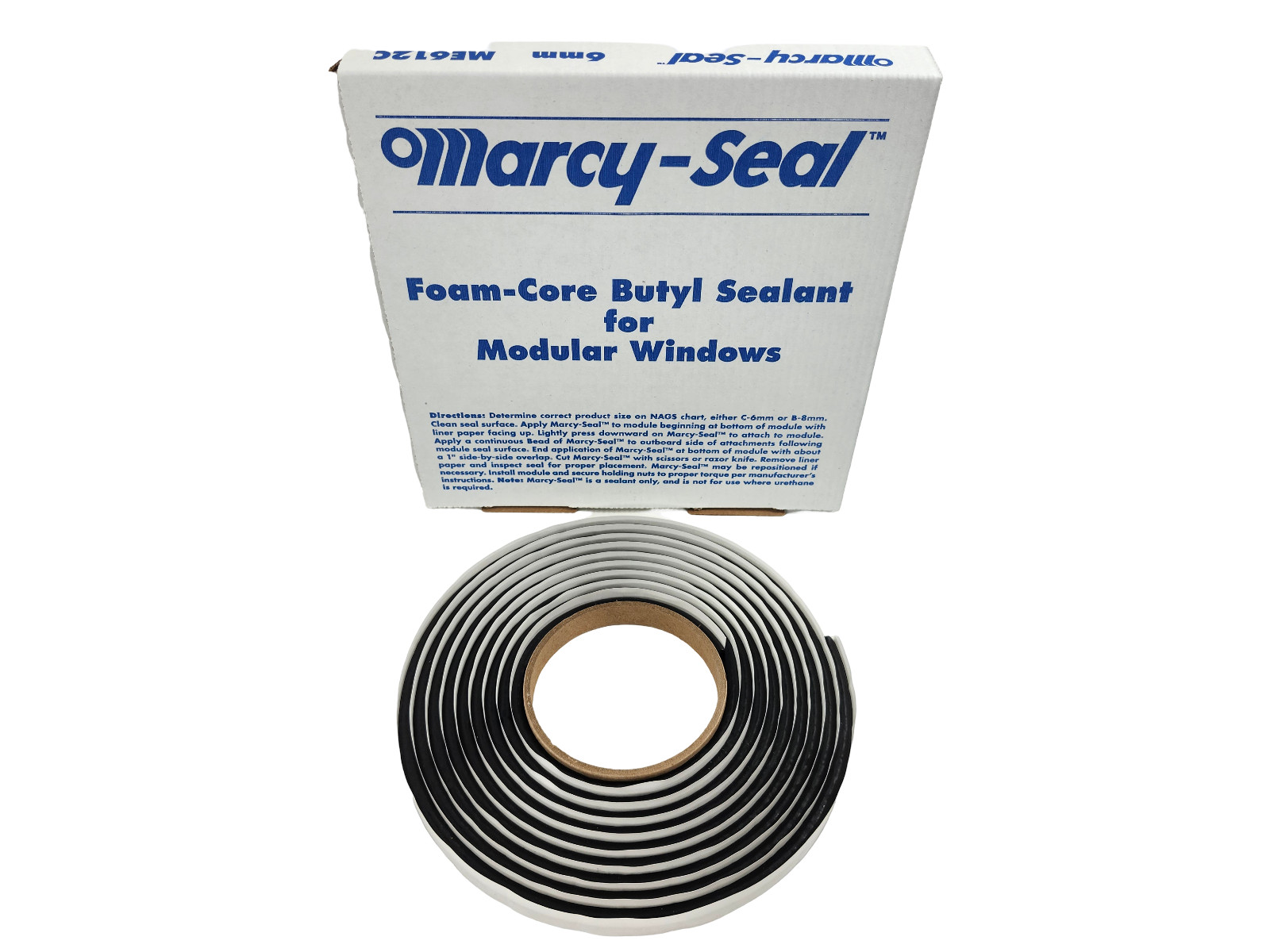 Marcy ME612C - 6mm x 12' Foam Core Butyl Tape Roll - Automotive Glass Adhesive