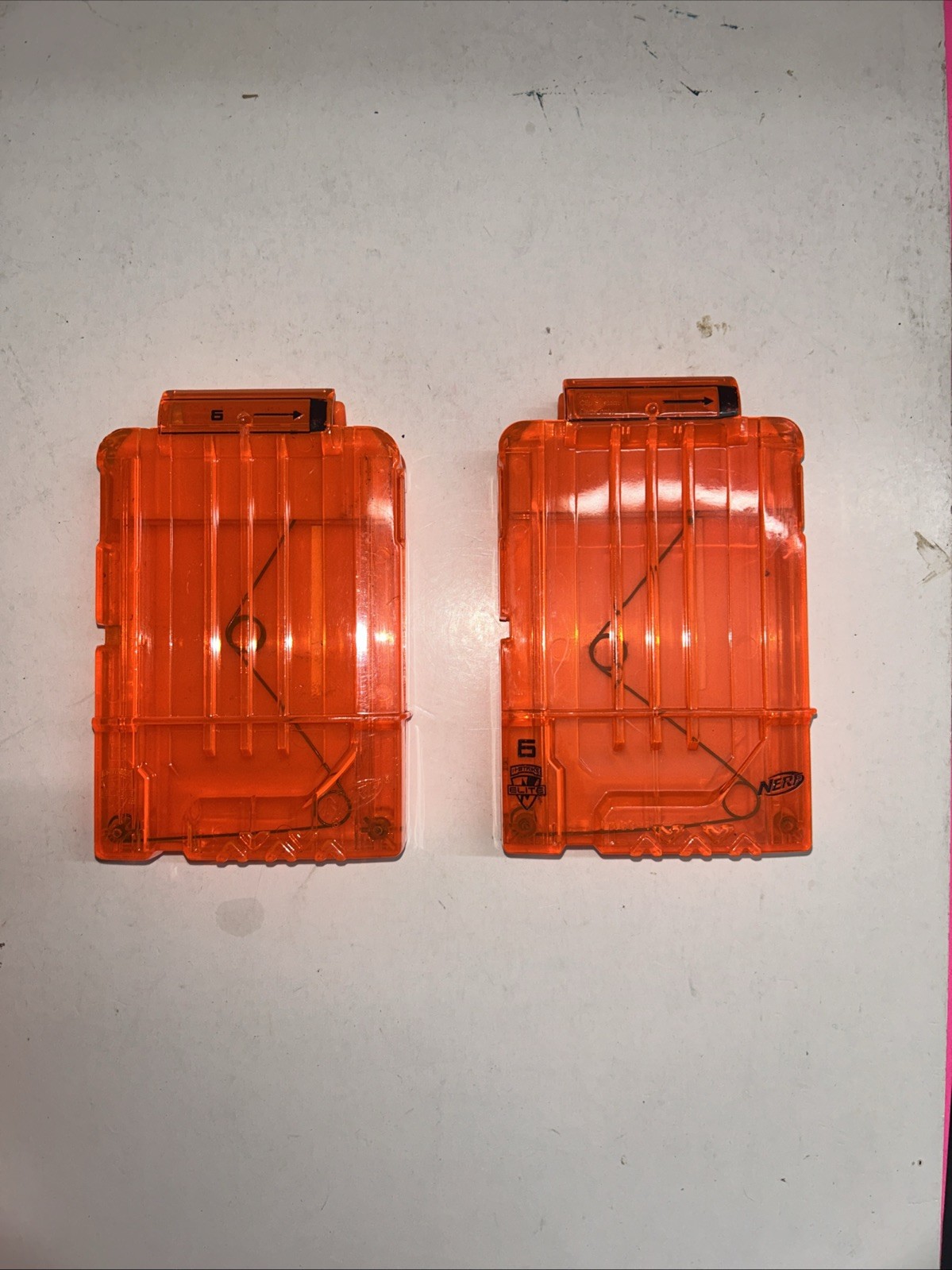 Lot of 2 Nerf N-Strike Elite Clear 6 Round Clip Replacement Dart Magazine 2011