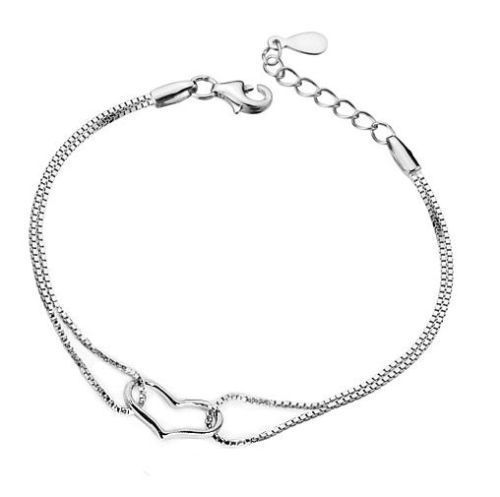 Women Fashion Silver Heart Love Adjustable Bracelet 18-12
