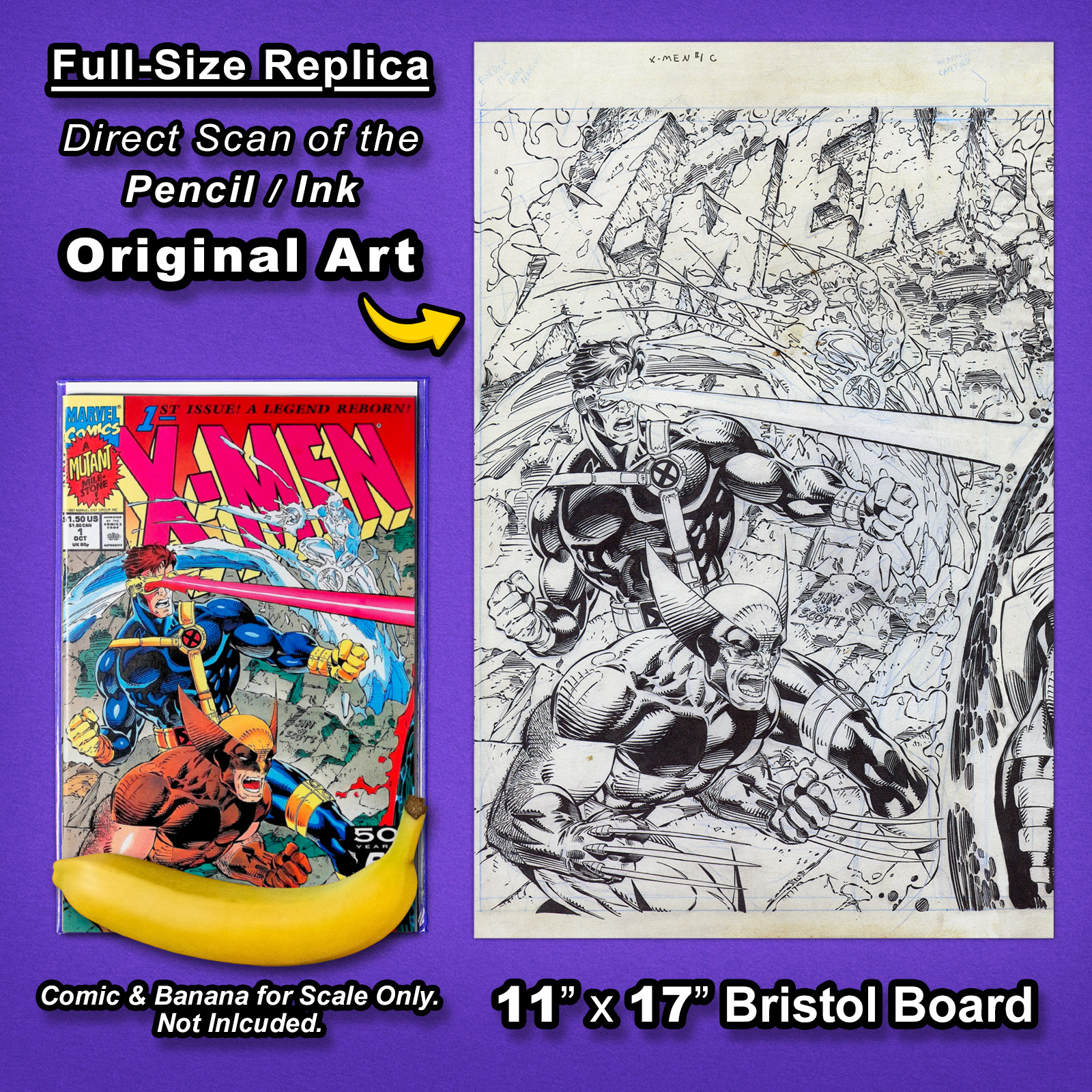 X-MEN #1 (1991 Cover C) Connecting Art 🔥 JIM LEE 11"x17" Replica Original Art🔥