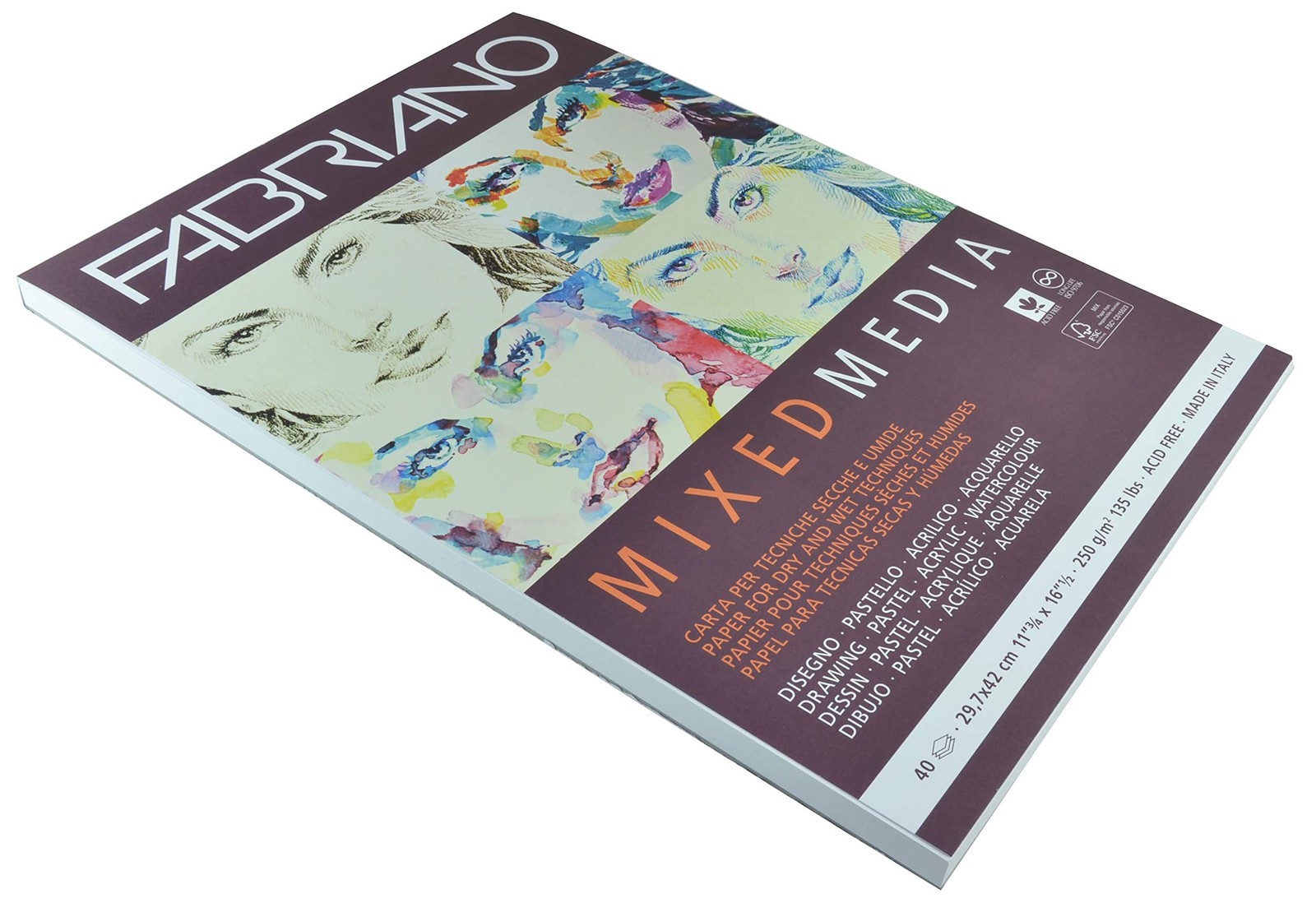 Honsel Mixed Media Artist Paper Pad DIN A3 40 Sheets 250 g/m² Suitable for We...